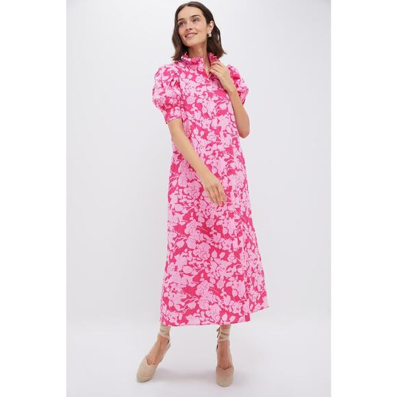 Tuckernuck Dresses & Skirts - HYACINTH HOUSE Pink Textured Floral Ruffle Collar Louisa Maxi Dress Size XS NWT